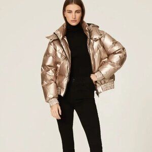 NWOT AllSaints Mika Rose Metallic Down Puffer Winter Jacket Coat - Size 6